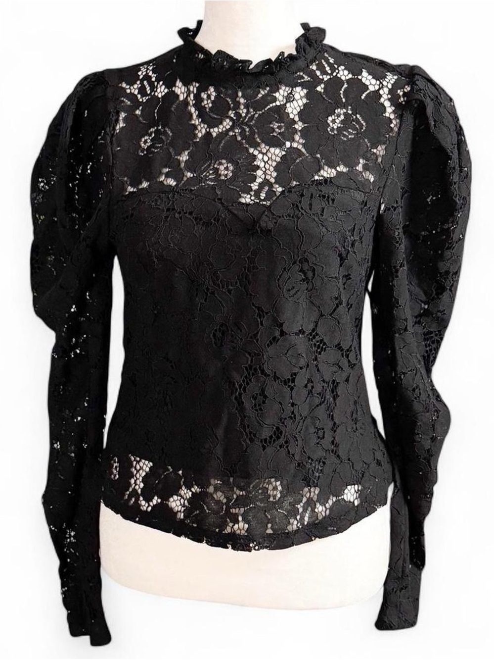 Audrey Parks by Francesca’s Black Lace Long Sleeve Top Small NWT